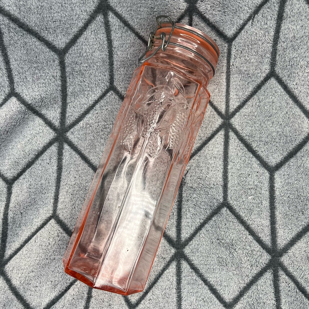 Vintage Crownford Giftware Embossed Made in Italy Blush Pink Tall Glass Canister
